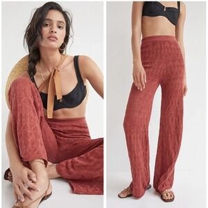 Flat White Anthropologie Pointelle Knit Wide Leg Pants Rust Red Large